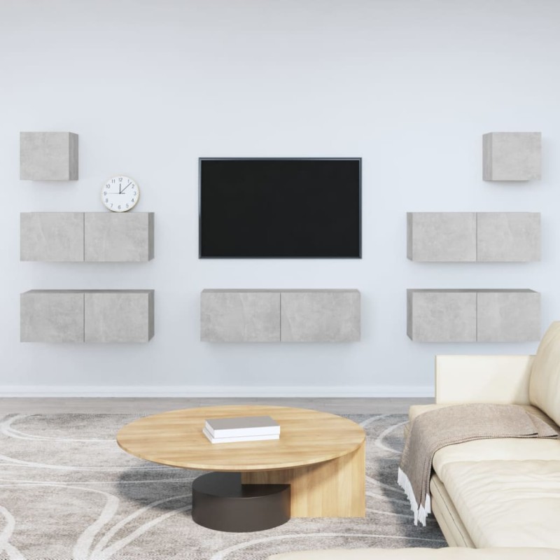 vidaXL Set di Mobili Porta TV 7 pz Grigio Cemento in Legno Multistrato vidaXL Set di Mobili Porta TV 7 pz Grigio Cemento in Legno Multistrato