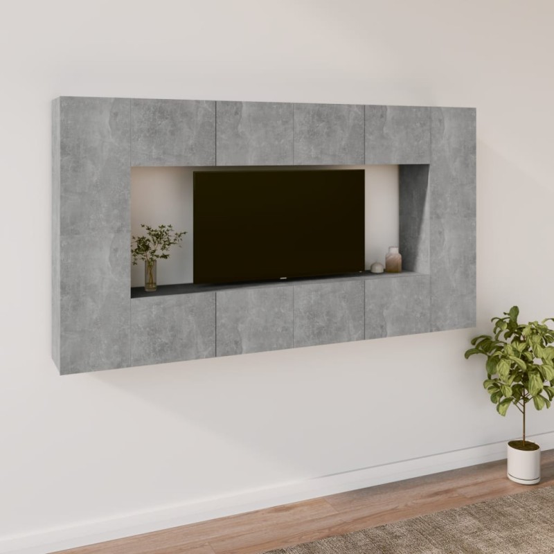 vidaXL Set Mobili Porta TV 8pz Grigio Cemento in Legno Multistrato vidaXL Set Mobili Porta TV 8pz Grigio Cemento in Legno Multistrato