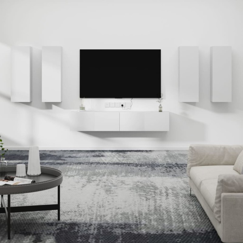 vidaXL Set di Mobili Porta TV 6 pz Bianco in Legno Multistrato vidaXL Set di Mobili Porta TV 6 pz Bianco in Legno Multistrato