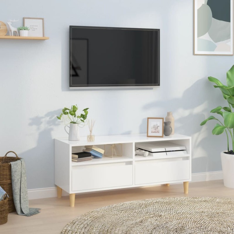 vidaXL Mobile Porta TV Bianco Lucido 100x34,5x44,5cm Legno Multistrato