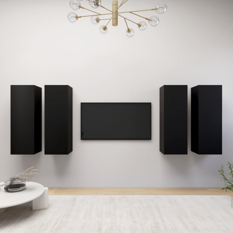 vidaXL Mobili TV 4 pz Neri 30,5x30x90 cm in Legno Multistrato vidaXL Mobili TV 4 pz Neri 30,5x30x90 cm in Legno Multistrato