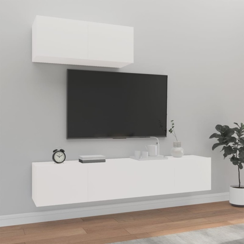 vidaXL Set Mobili Porta TV 3 pz Bianco in Legno Multistrato vidaXL Set Mobili Porta TV 3 pz Bianco in Legno Multistrato