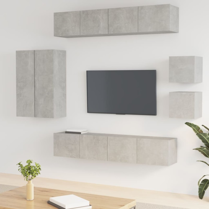 vidaXL Set Mobili Porta TV 8pz Grigio Cemento in Legno Multistrato vidaXL Set Mobili Porta TV 8pz Grigio Cemento in Legno Multistrato