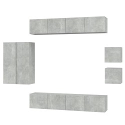 vidaXL Set Mobili Porta TV 8pz Grigio Cemento in Legno Multistrato
