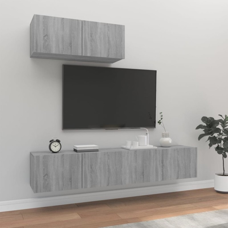 vidaXL Set Mobili Porta TV 3 pz Grigio Sonoma in Legno Multistrato vidaXL Set Mobili Porta TV 3 pz Grigio Sonoma in Legno Multistrato