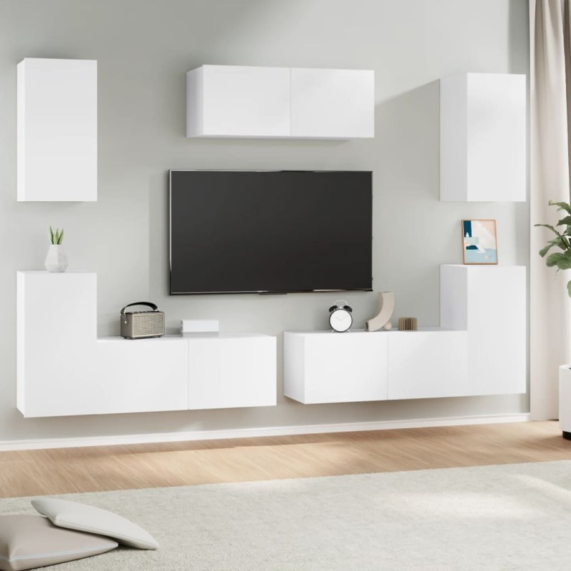 vidaXL Set di Mobili Porta TV 7 pz Bianco in Legno Multistrato vidaXL Set di Mobili Porta TV 7 pz Bianco in Legno Multistrato