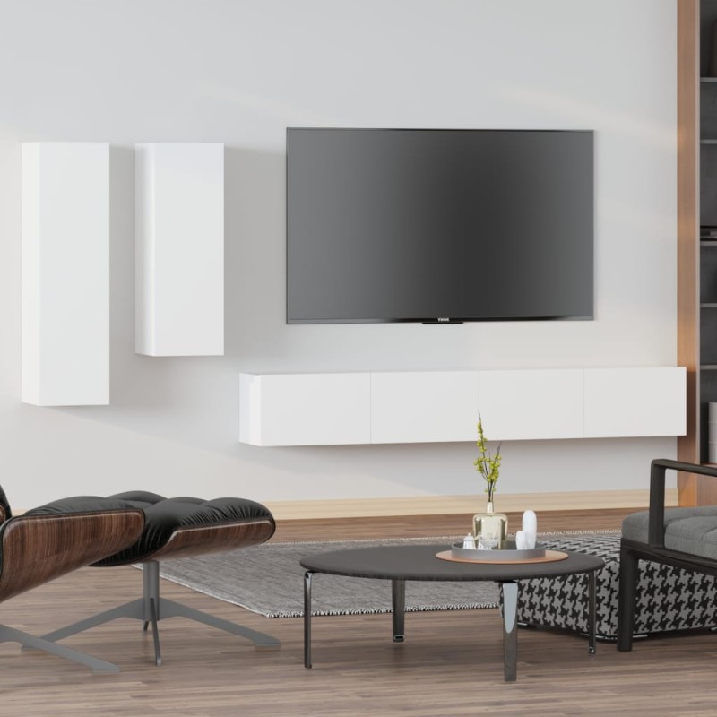vidaXL Set di Mobili Porta TV 4 pz Bianco in Legno Multistrato vidaXL Set di Mobili Porta TV 4 pz Bianco in Legno Multistrato