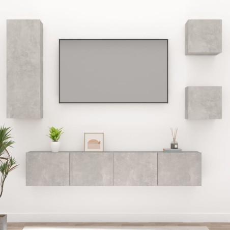 vidaXL Set di Mobili Porta TV 5 pz Grigio Cemento in Legno Multistrato