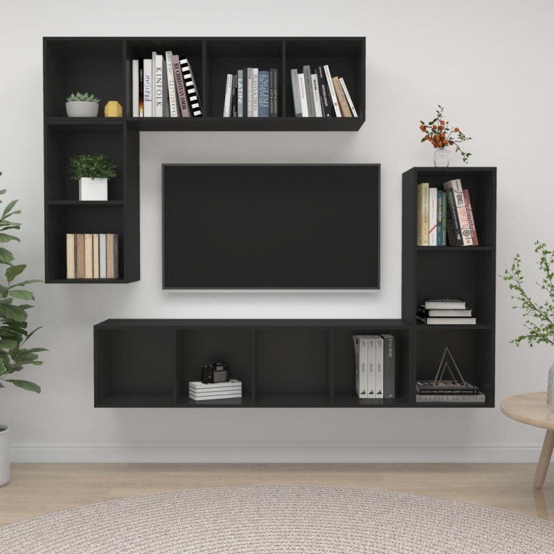 vidaXL Set Mobili Porta TV 4 pz Nero in Legno Multistrato vidaXL Set Mobili Porta TV 4 pz Nero in Legno Multistrato