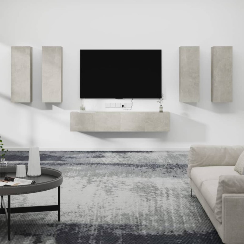 vidaXL Set di Mobili Porta TV 6 pz Grigio Cemento in Legno Multistrato vidaXL Set di Mobili Porta TV 6 pz Grigio Cemento in Legno Multistrato