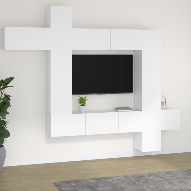 vidaXL Set Mobili Porta TV 9 pz Bianco in Legno Multistrato vidaXL Set Mobili Porta TV 9 pz Bianco in Legno Multistrato
