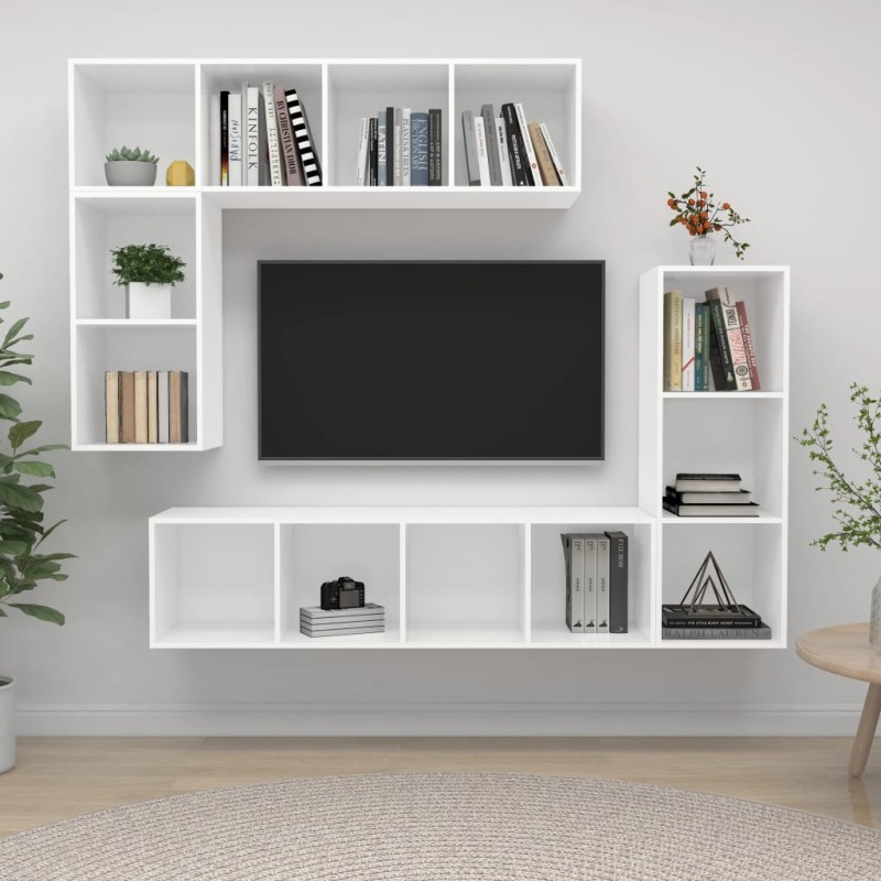 vidaXL Set di Mobili Porta TV 4 pz Bianco in Legno Multistrato vidaXL Set di Mobili Porta TV 4 pz Bianco in Legno Multistrato