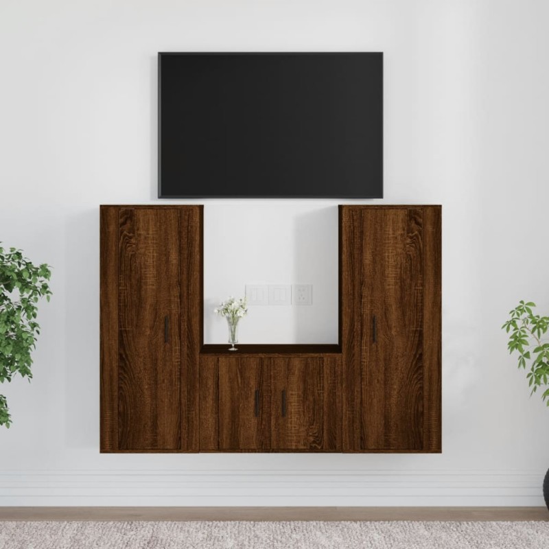 vidaXL Set Mobili Porta TV 3 pz Rovere Marrone in Legno Multistrato vidaXL Set Mobili Porta TV 3 pz Rovere Marrone in Legno Multistrato
