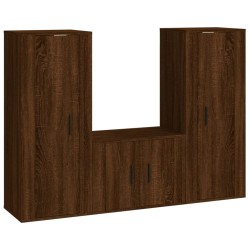 vidaXL Set Mobili Porta TV 3 pz Rovere Marrone in Legno Multistrato