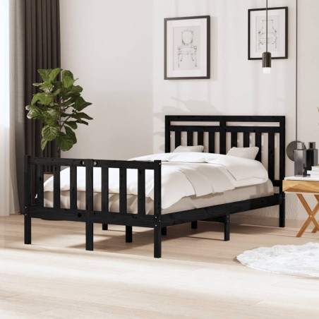 vidaXL Giroletto Nero in Legno Massello 120x190 cm 4FT Small Double