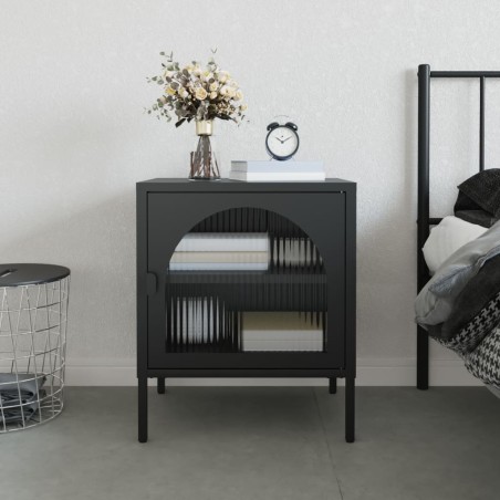 vidaXL Comodino Nero 50x35x60 cm Vetro e Acciaio