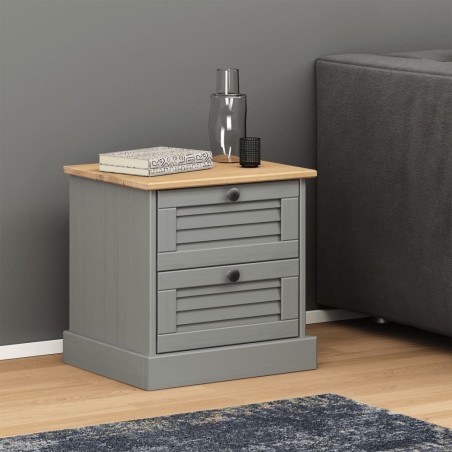 vidaXL Comodino VIGO Grigio 42x35x40 cm in Legno Massello di Pino