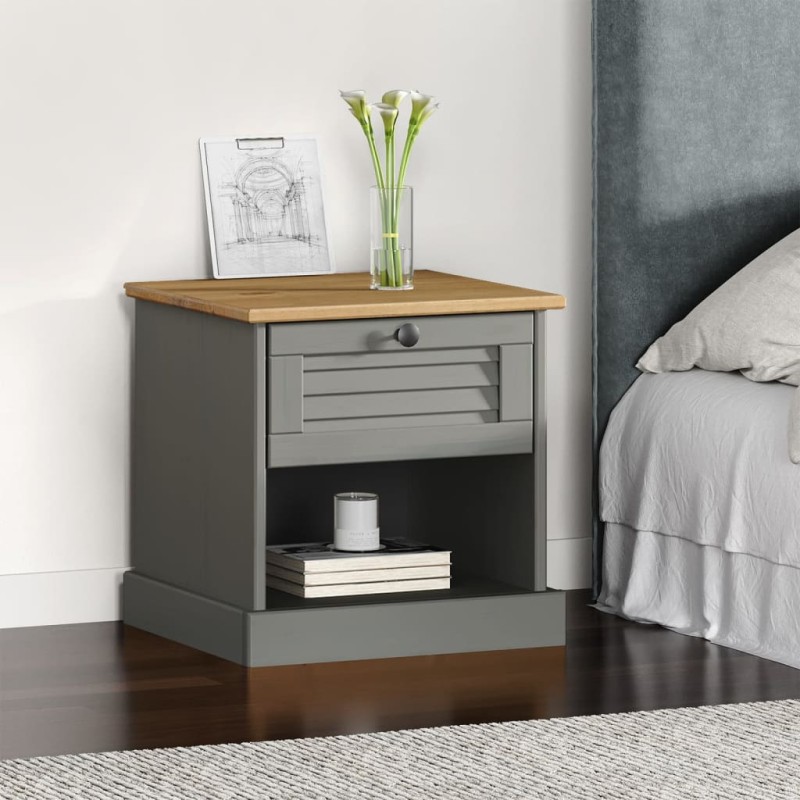 vidaXL Comodino VIGO Grigio 42x35x42 cm in Legno Massello di Pino vidaXL Comodino VIGO Grigio 42x35x42 cm in Legno Massello di Pino