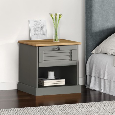 vidaXL Comodino VIGO Grigio 42x35x42 cm in Legno Massello di Pino