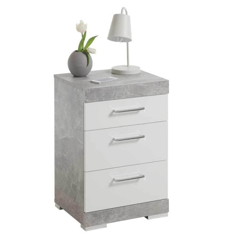 FMD Comodino con 3 Cassetti Grigio Cemento e Bianco Lucido FMD Comodino con 3 Cassetti Grigio Cemento e Bianco Lucido