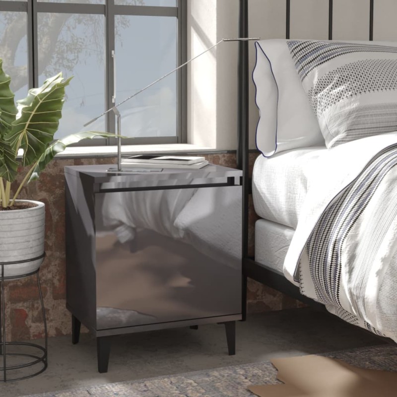 vidaXL Comodini con Gambe in Metallo 2 pz Grigio Lucido 40x30x50 cm vidaXL Comodini con Gambe in Metallo 2 pz Grigio Lucido 40x30x50 cm