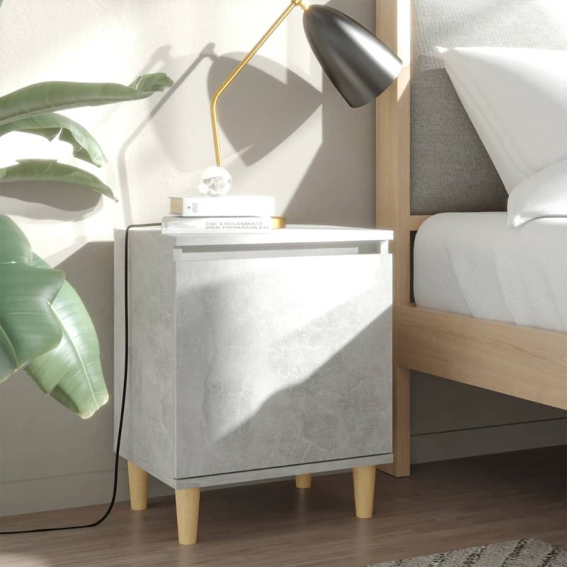 vidaXL Comodino con Gambe in Legno Massello Grigio Cemento 40x30x50 cm vidaXL Comodino con Gambe in Legno Massello Grigio Cemento 40x30x50 cm