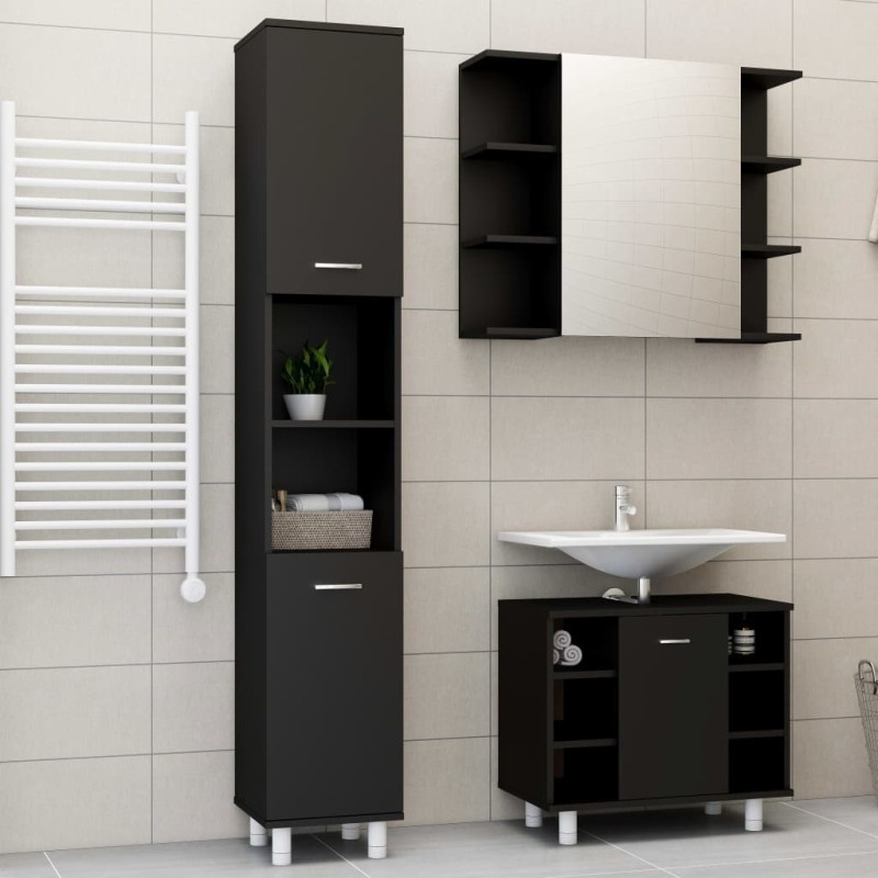 Set Mobili da Bagno 3 pz Nero in Truciolato Set Mobili da Bagno 3 pz Nero in Truciolato