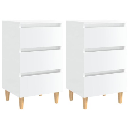 vidaXL Comodini con Gambe in Legno 2 pz Bianco Lucido 40x35x69 cm