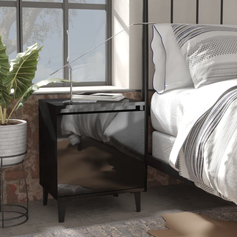 vidaXL Comodini con Gambe in Metallo 2 pz Nero Lucido 40x30x50 cm vidaXL Comodini con Gambe in Metallo 2 pz Nero Lucido 40x30x50 cm