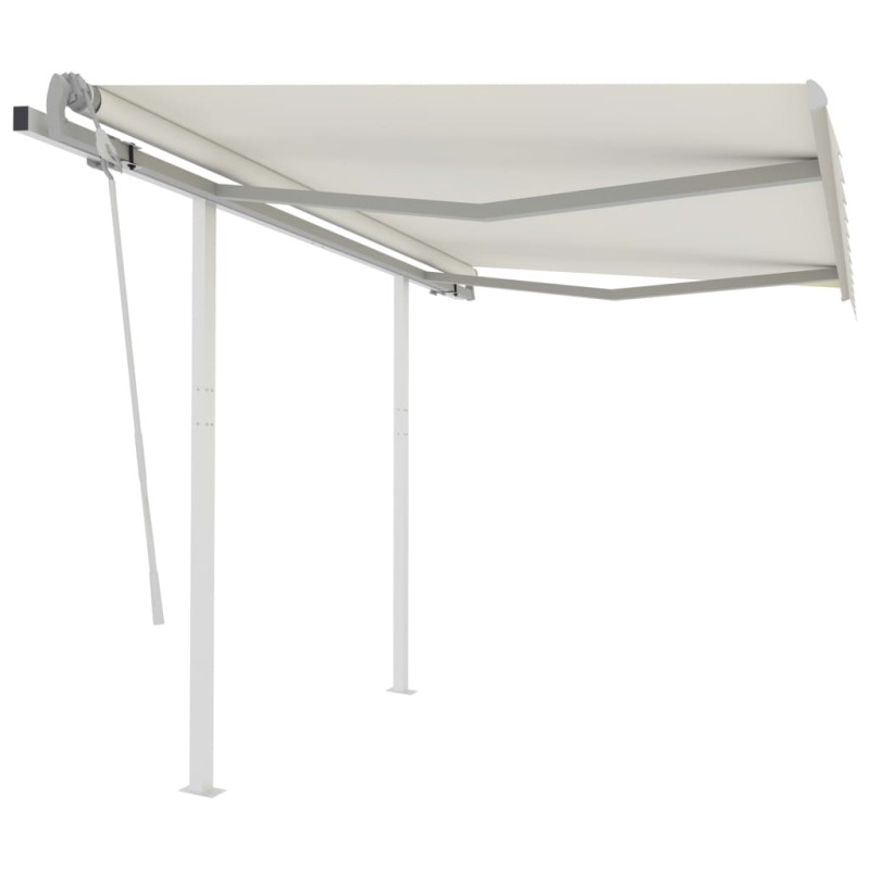 Tenda da Sole Retrattile Manuale con Pali 3,5x2,5 m Crema Tenda da Sole Retrattile Manuale con Pali 3,5x2,5 m Crema