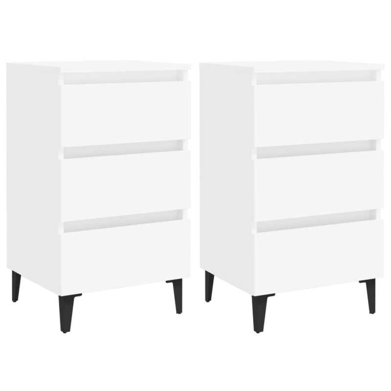 vidaXL Comodino con Gambe in Metallo 2 pz Bianco 40x35x69 cm vidaXL Comodino con Gambe in Metallo 2 pz Bianco 40x35x69 cm