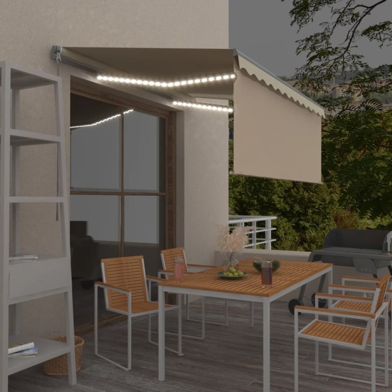 Tenda Sole Retrattile Manuale Parasole e LED 3,5x2,5 m Crema Tenda Sole Retrattile Manuale Parasole e LED 3,5x2,5 m Crema