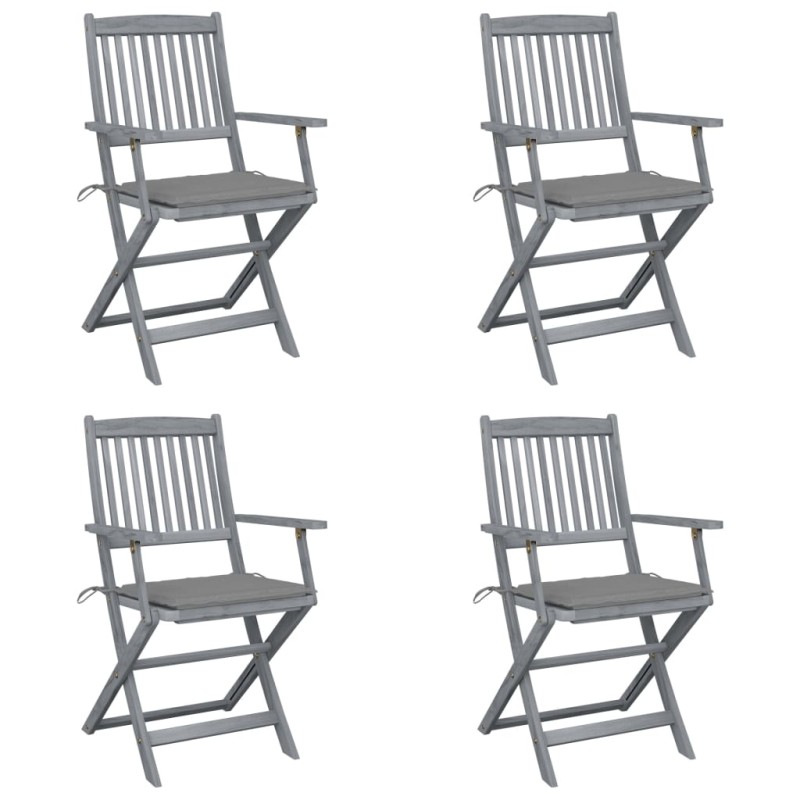 Sedie da Giardino Pieghevoli 4pz con Cuscini in Massello Acacia Sedie da Giardino Pieghevoli 4pz con Cuscini in Massello Acacia