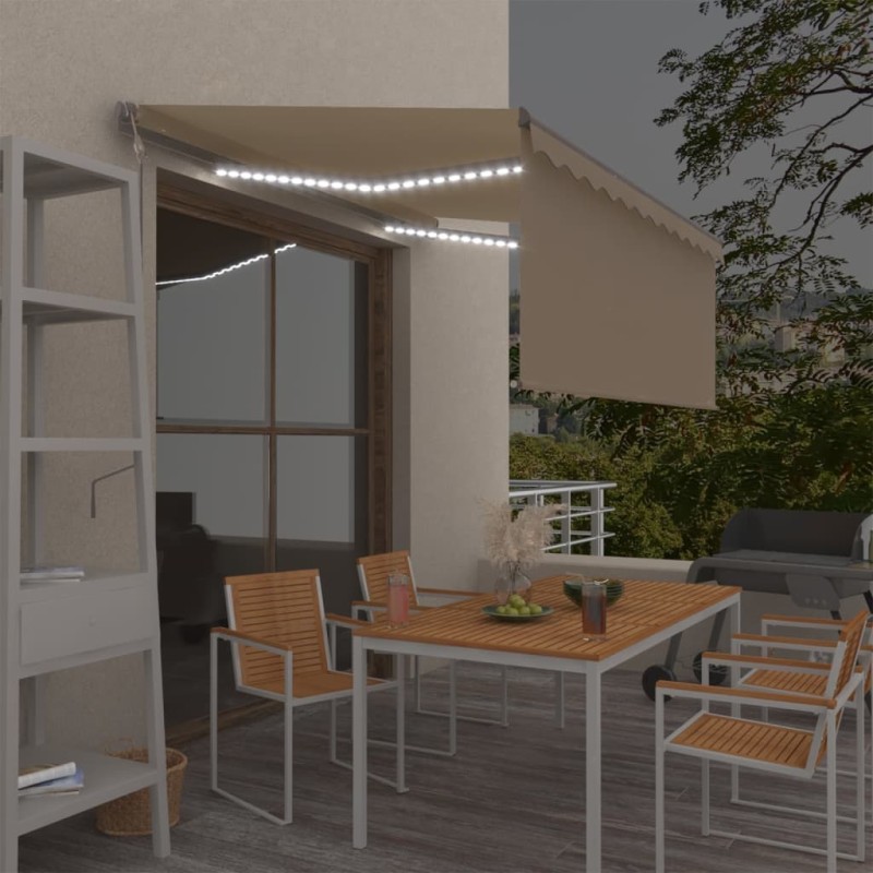 Tenda Sole Automatica Parasole LED Sensore Vento 3,5x2,5cmCrema Tenda Sole Automatica Parasole LED Sensore Vento 3,5x2,5cmCrema