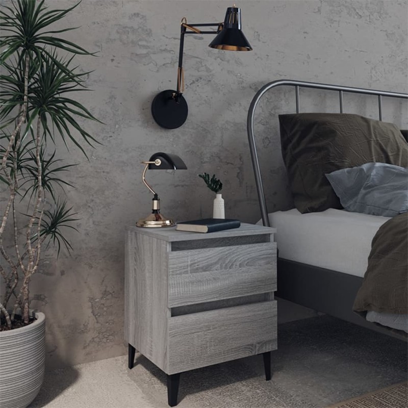 vidaXL Comodini con Gambe in Metallo 2 pz Grigio Sonoma 40x35x50 cm vidaXL Comodini con Gambe in Metallo 2 pz Grigio Sonoma 40x35x50 cm