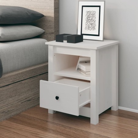 vidaXL Comodino Bianco 40x35x49 cm in Legno Massello di Pino