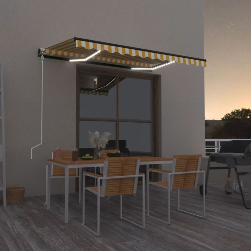 vidaXL Tenda Automatica Sensore Vento e LED 350x250 cm Gialla Bianca vidaXL Tenda Automatica Sensore Vento e LED 350x250 cm Gialla Bianca
