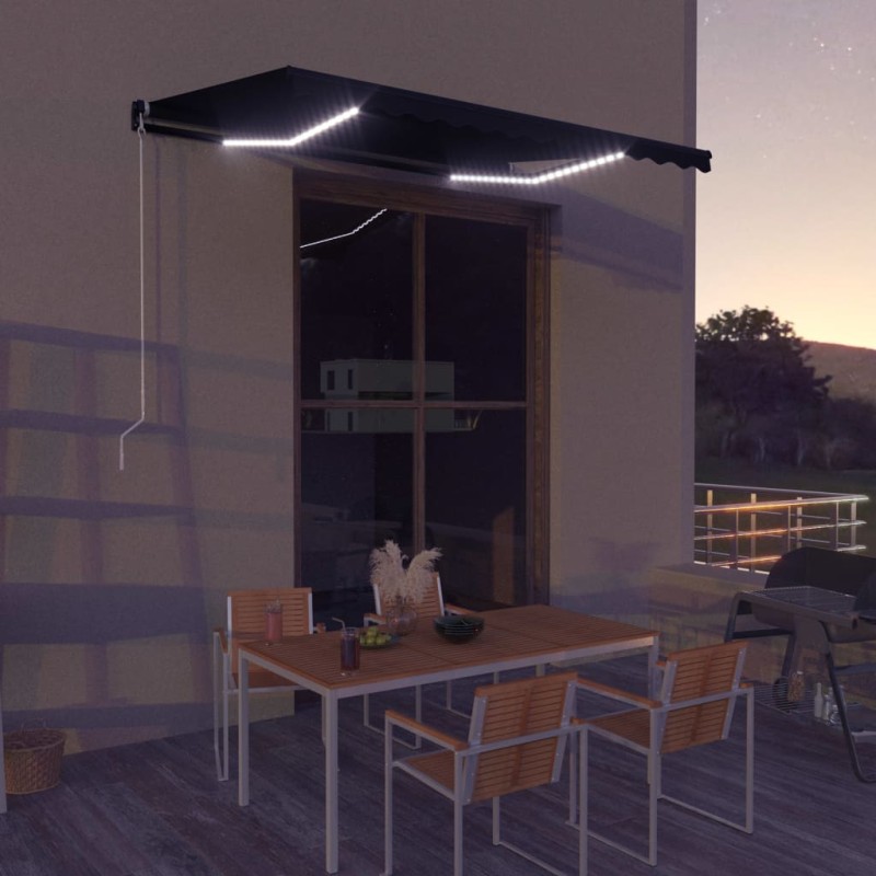 Tenda da Sole con Sensore Vento e LED 350x250 cm Antracite Tenda da Sole con Sensore Vento e LED 350x250 cm Antracite