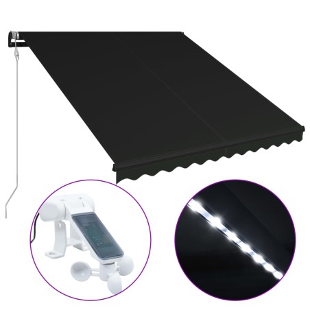 Tenda da Sole con Sensore Vento e LED 350x250 cm Antracite