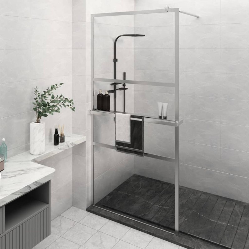 Parete Doccia con Mensola Cromo 115x195cm Vetro ESG e Alluminio Parete Doccia con Mensola Cromo 115x195cm Vetro ESG e Alluminio