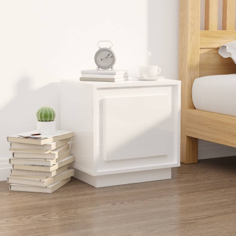 vidaXL Comodino Bianco Lucido 44x35x45 cm in Legno Multistrato vidaXL Comodino Bianco Lucido 44x35x45 cm in Legno Multistrato