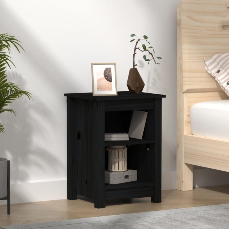 vidaXL Comodino Nero 40x35x55 cm in Legno Massello di Pino vidaXL Comodino Nero 40x35x55 cm in Legno Massello di Pino