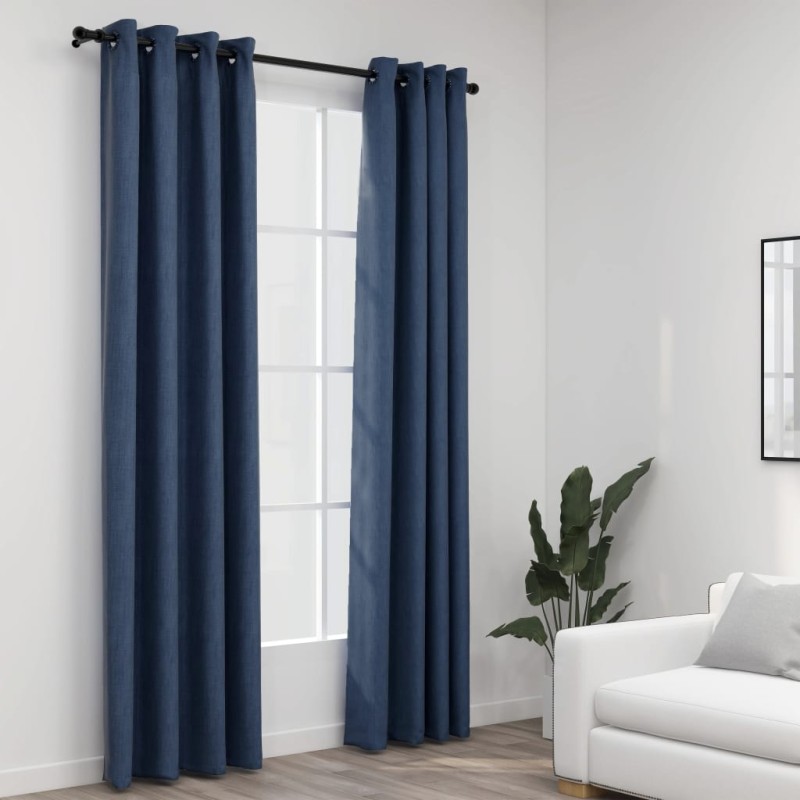 Tende Oscuranti Effetto Lino con Occhielli 2 pz Blu 140x245 cm Tende Oscuranti Effetto Lino con Occhielli 2 pz Blu 140x245 cm