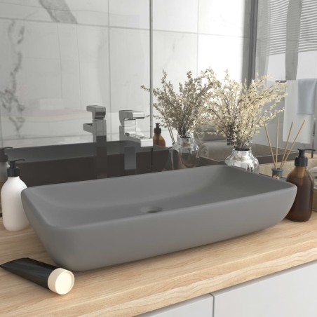 Lavabo Lusso Rettangolare Grigio Chiaro Opaco 71x38 cm Ceramica