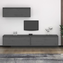 Mobili Porta TV 3 pz Grigi in Legno Massello di Pino