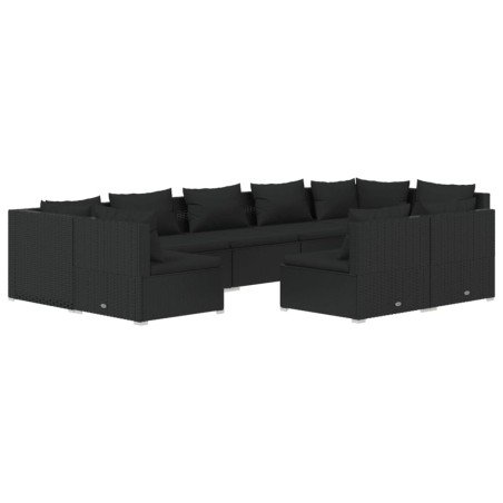 vidaXL Set Divani da Giardino 9 pz con Cuscini in Polyrattan Nero