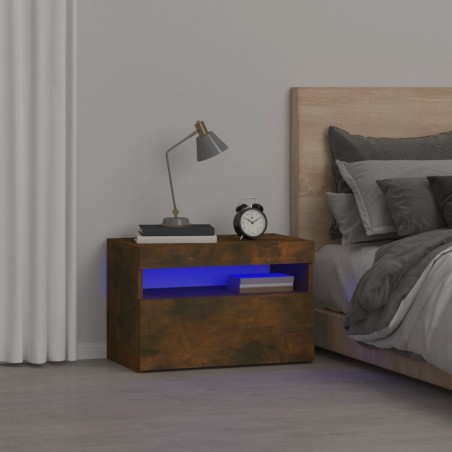 vidaXL Comodino con Luci LED Rovere Fumo 60x35x40 cm