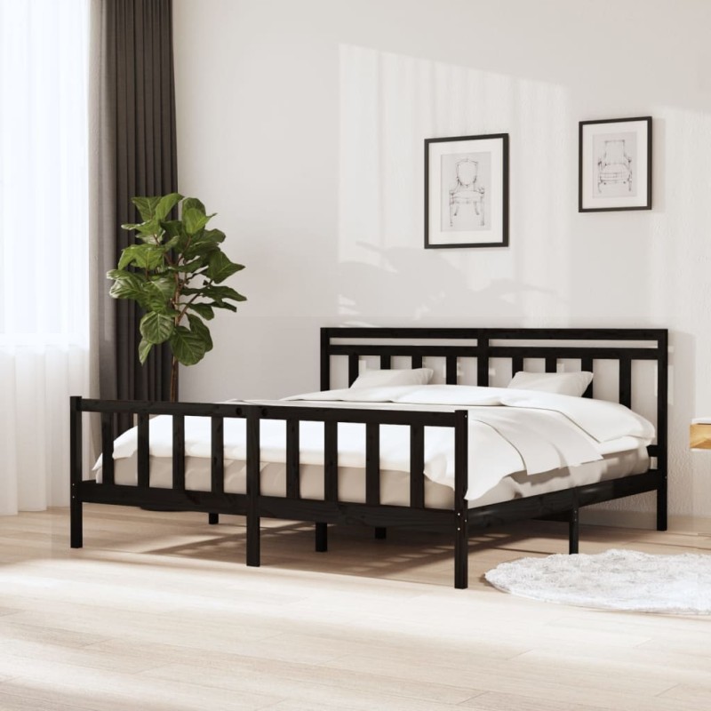 vidaXL Giroletto Nero in Legno Massello 180x200 cm 6FT Super King vidaXL Giroletto Nero in Legno Massello 180x200 cm 6FT Super King