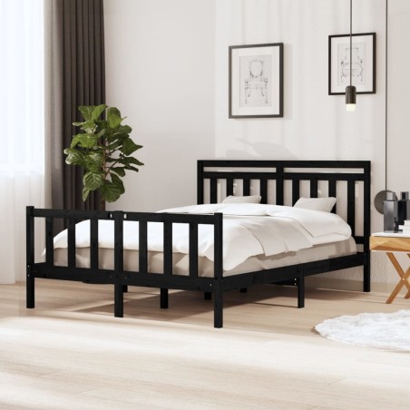 vidaXL Giroletto Nero in Legno Massello 150x200 cm 5FT King Size