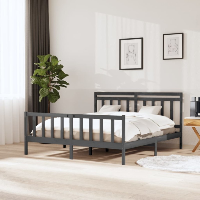 vidaXL Giroletto Grigio Legno Massello Pino 180x200cm 6FT Super King vidaXL Giroletto Grigio Legno Massello Pino 180x200cm 6FT Super King